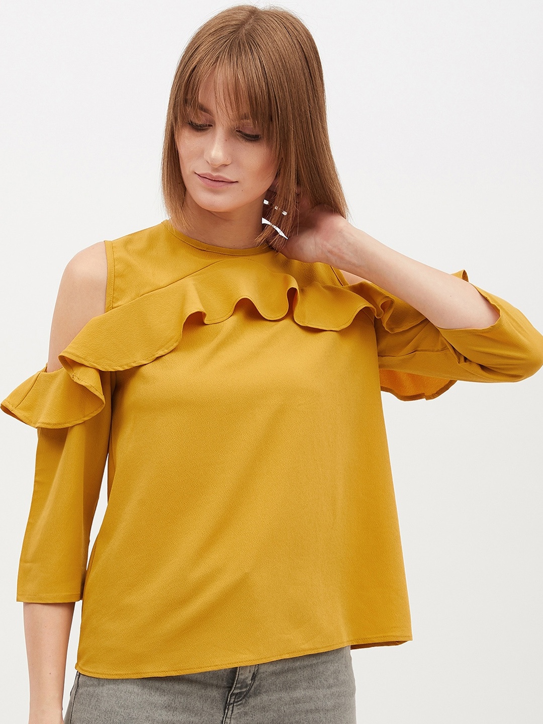 

Harpa Mustard Yellow Ruffles Top