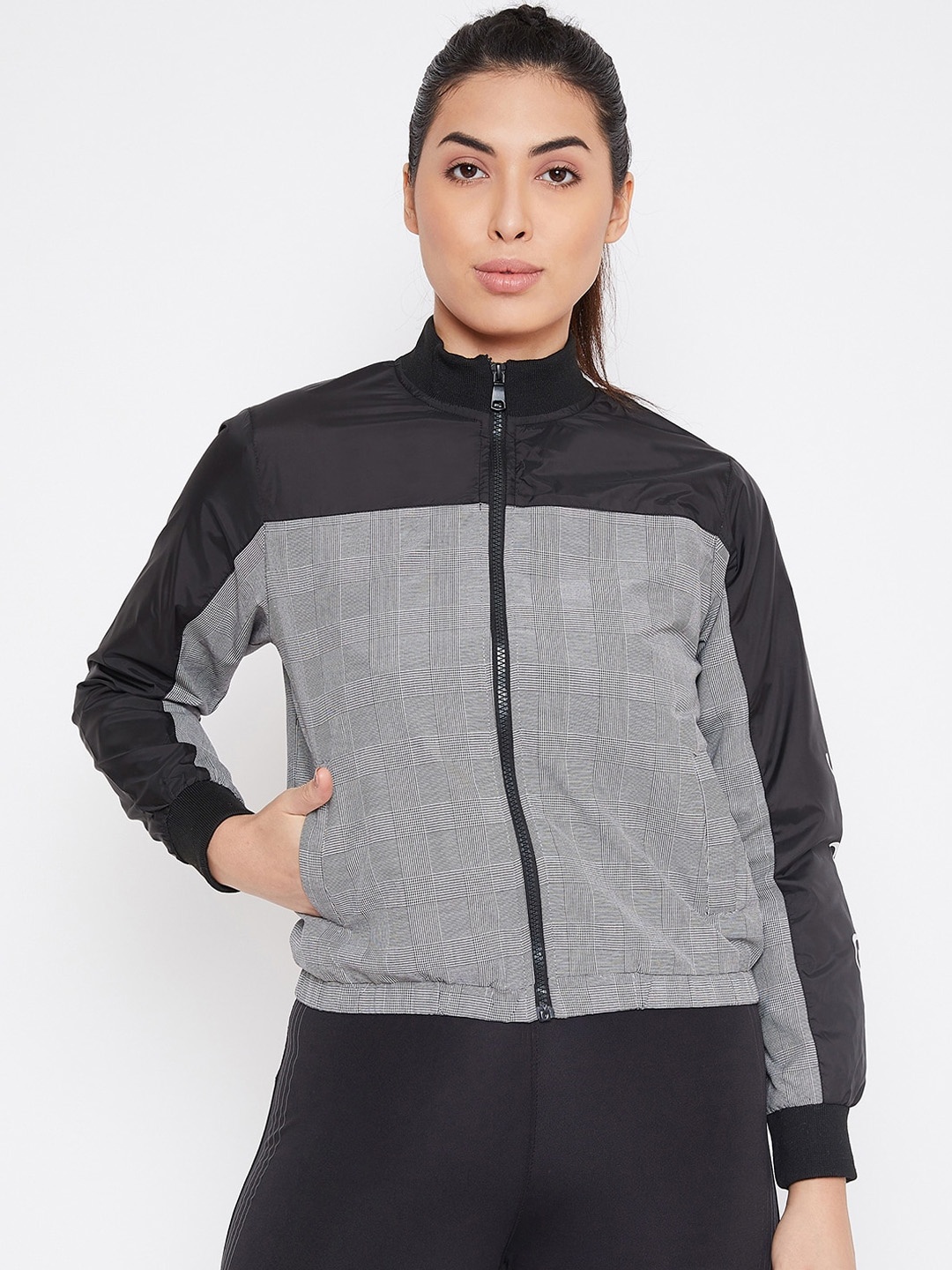

PERFKT-U Women Black & White Checked Lightweight Sporty Jacket