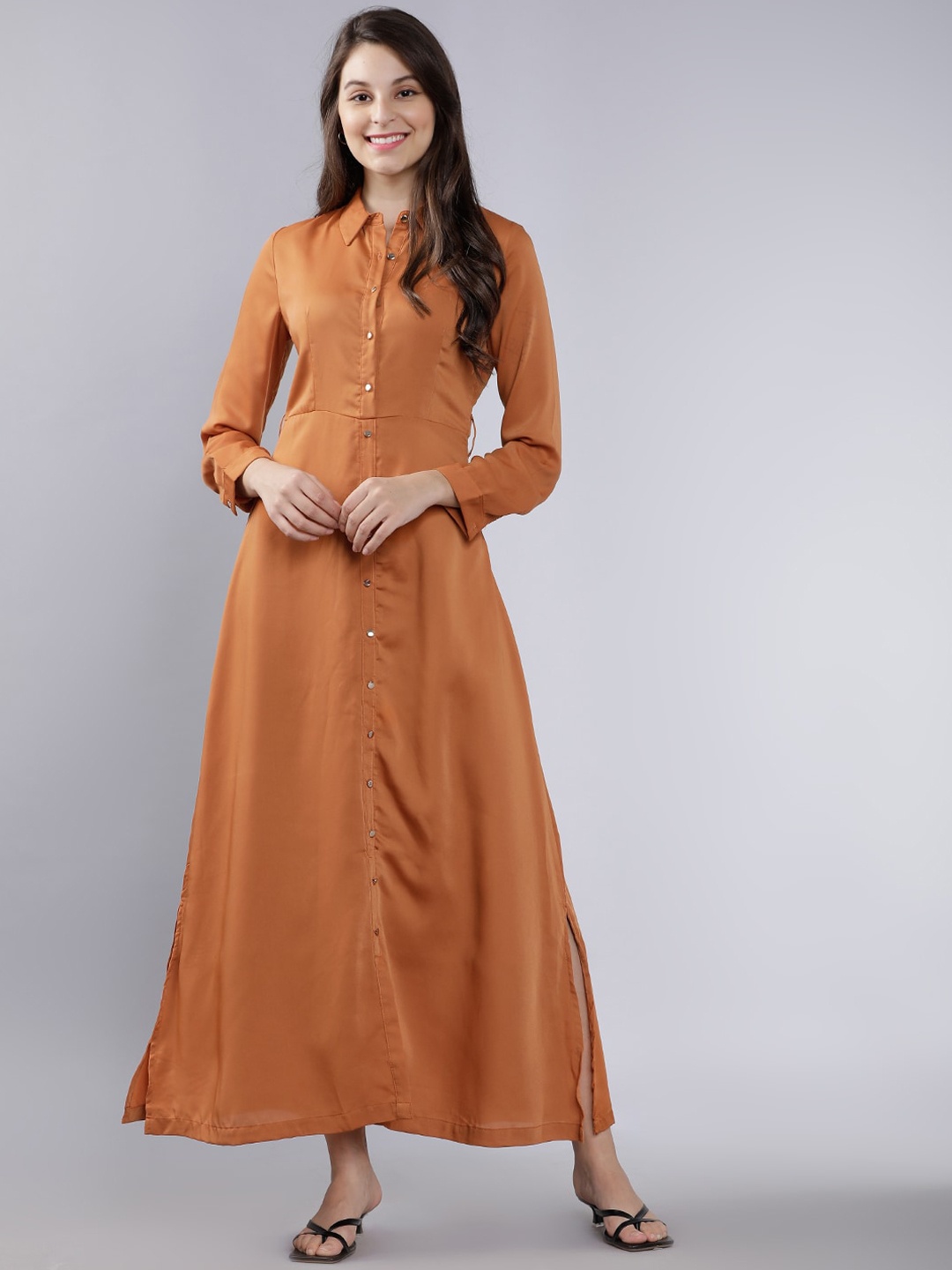 

Tokyo Talkies Women Brown Solid Shirt Dress