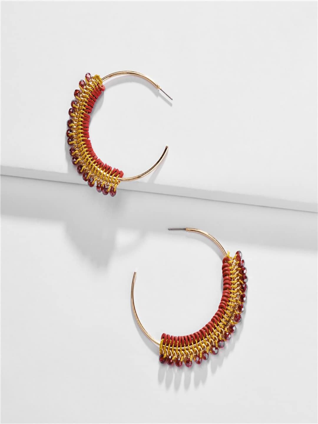 

AQUASTREET Red & Gold-Plated Handcrafted Circular Half Hoop Earrings
