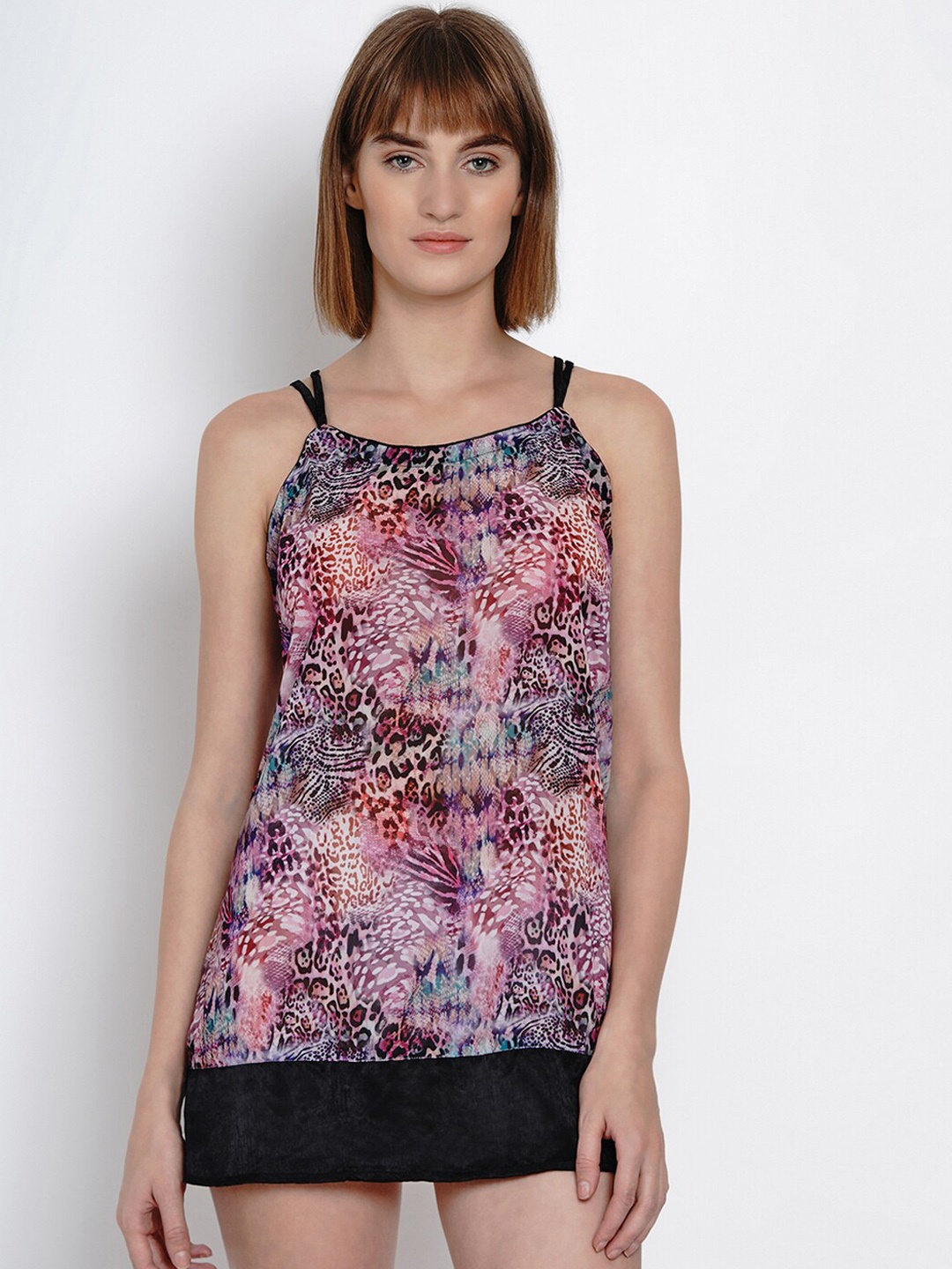 

EROTISSCH Purple & Black Printed Baby Doll AINW-16B