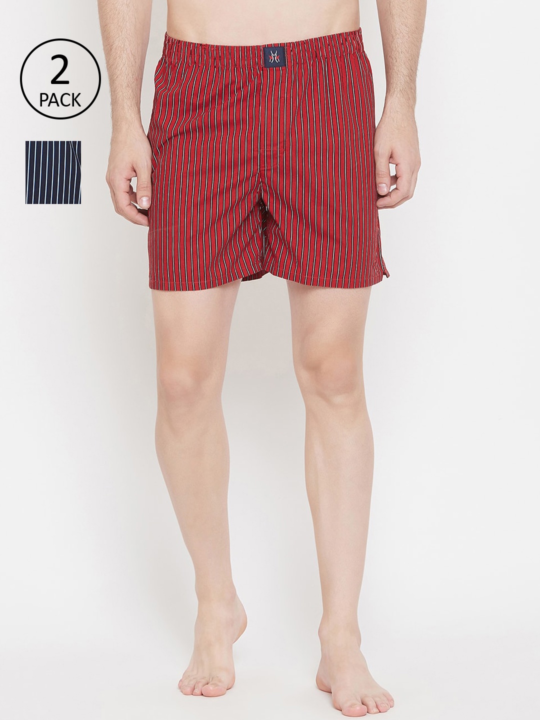 

Crimsoune Club Men Pack Of 2 Striped Pure Cotton Boxers, Red