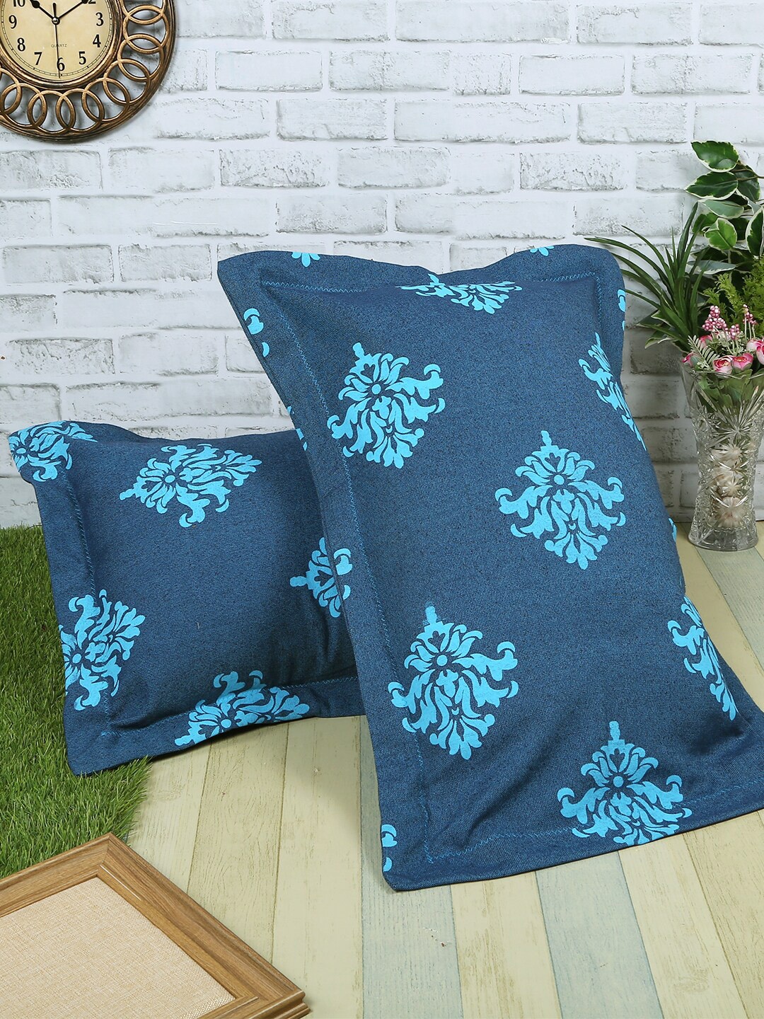 Soumya Set of 2 Blue Printed Pillow Covers