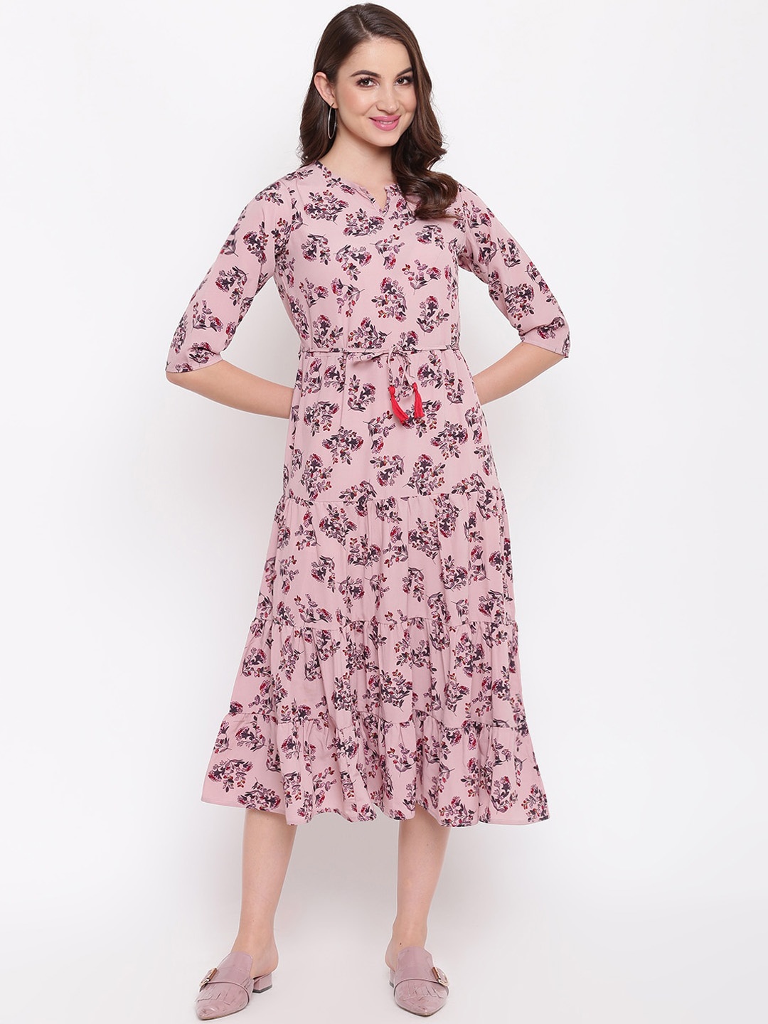 

Mayra Women Pink Printed Fit and Flare Dress