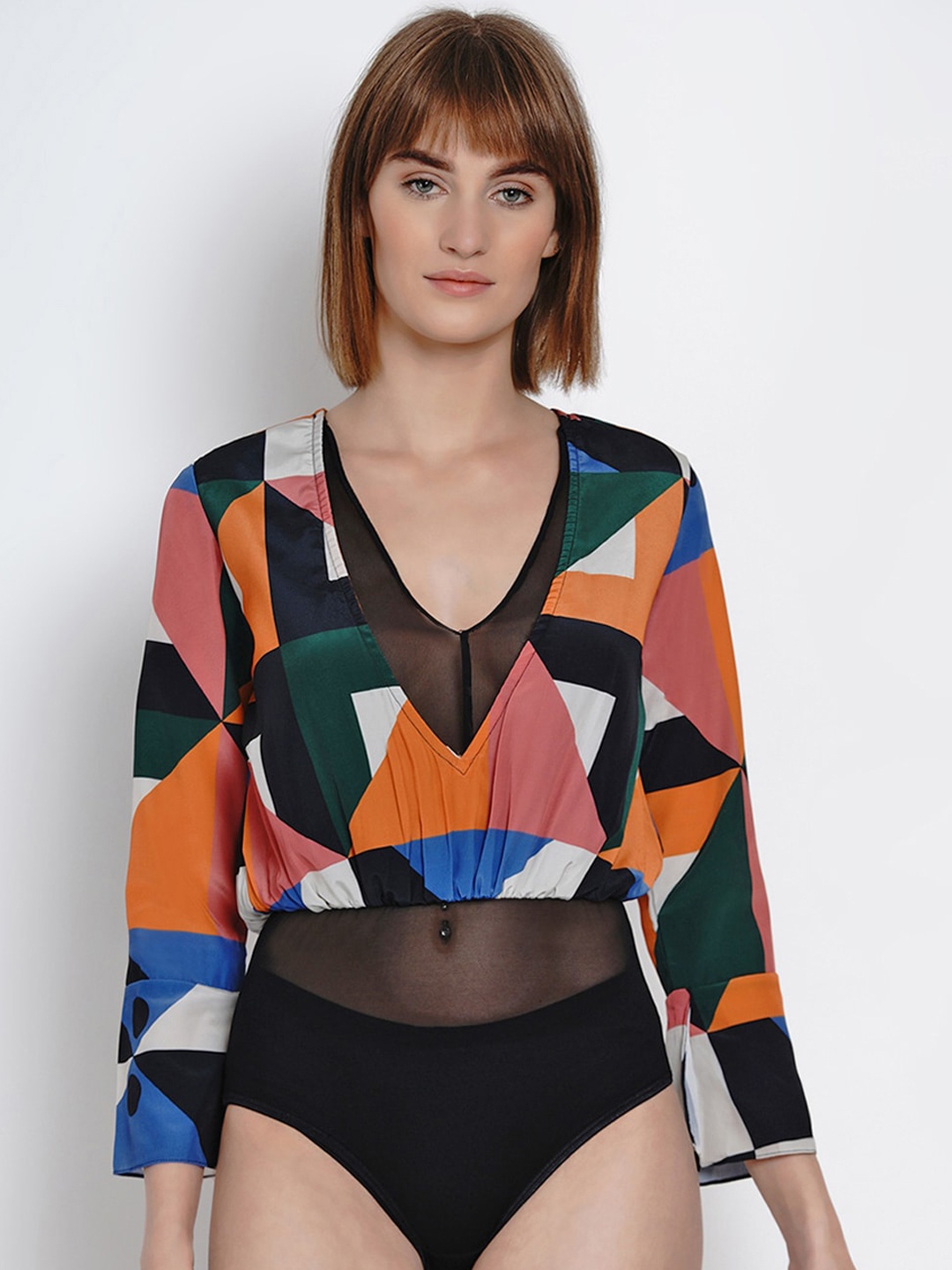 

EROTISSCH Women Black & Orange Printed Bodysuit