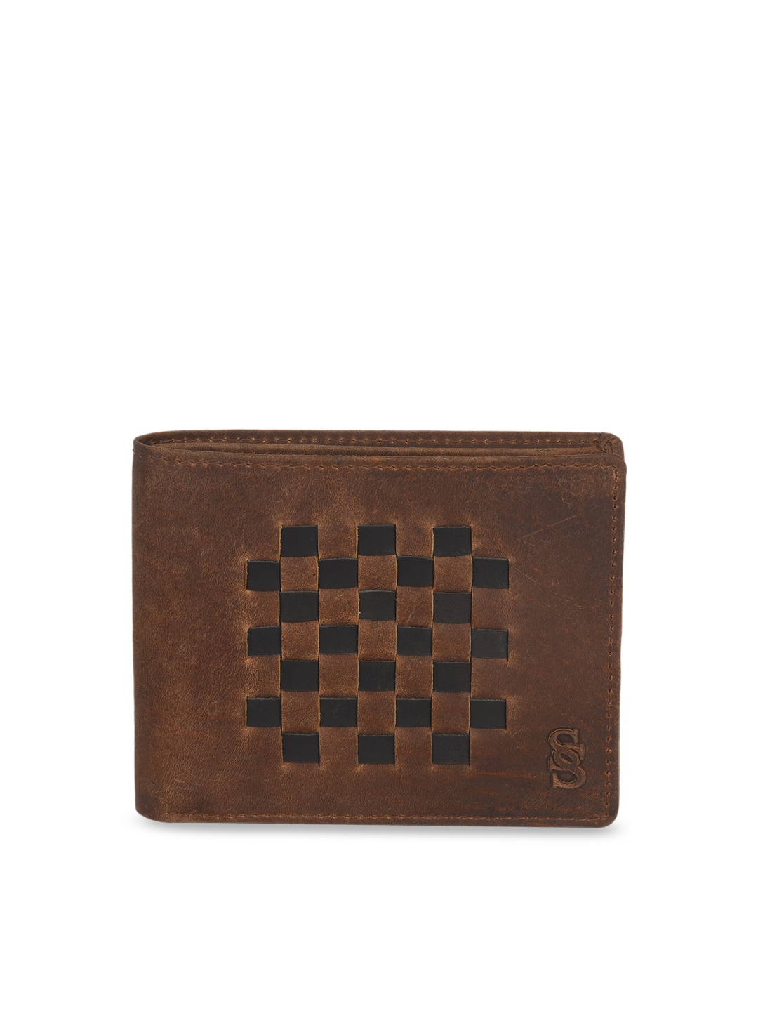 

Second SKIN Men Tan Brown Woven Design Genuine Leather Two Fold Wallet