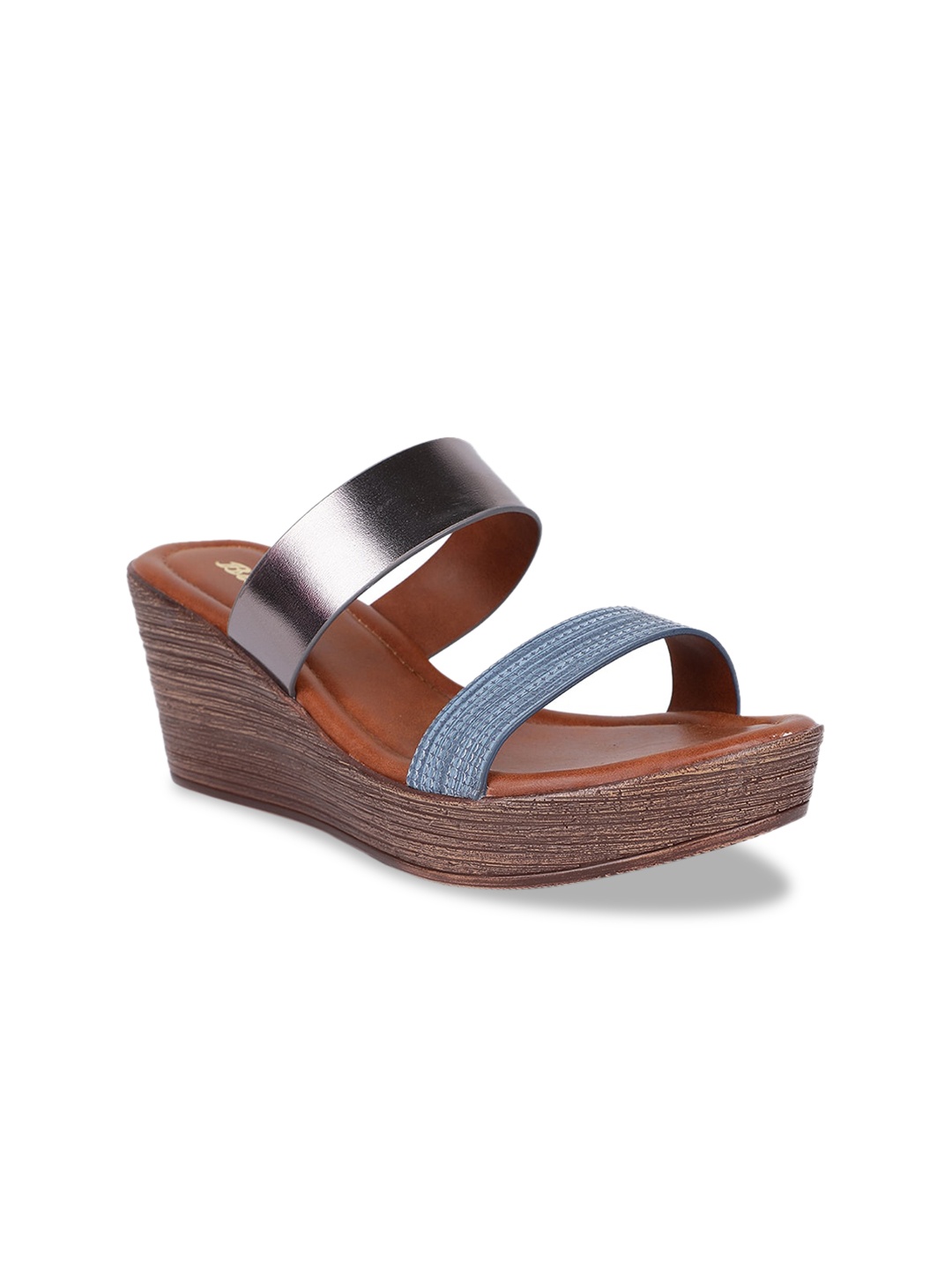 

Bata Women Blue & Silver-Toned Colourblocked Heels