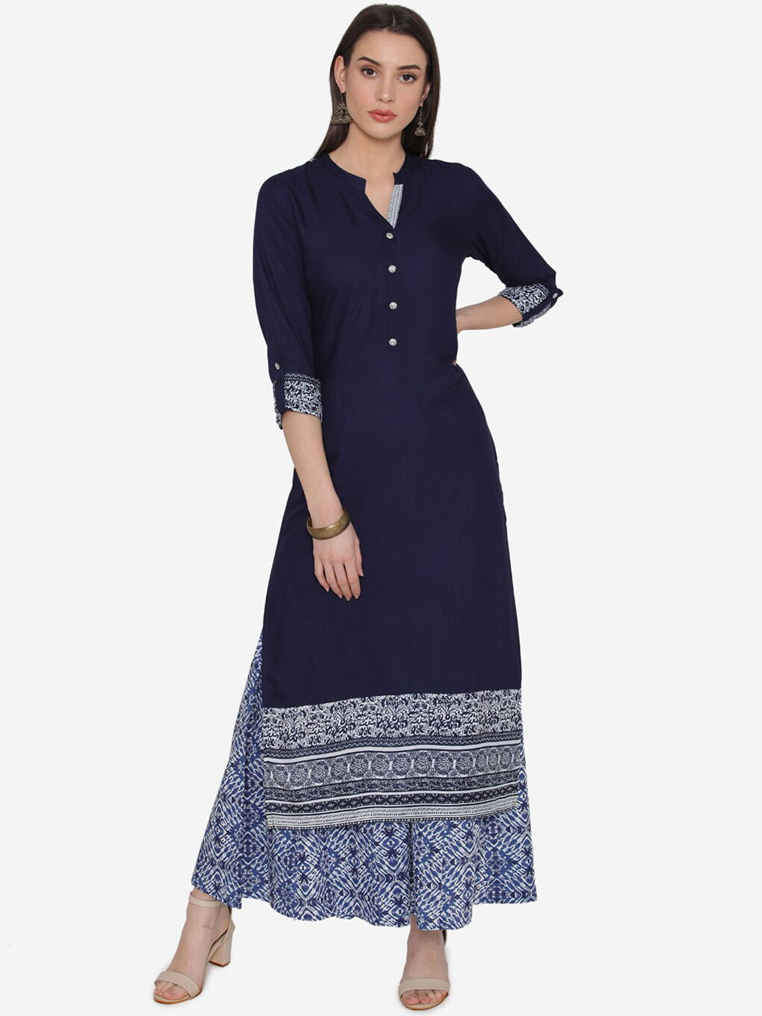 

Kifahari Women Navy Blue Solid Kurta with Palazzos