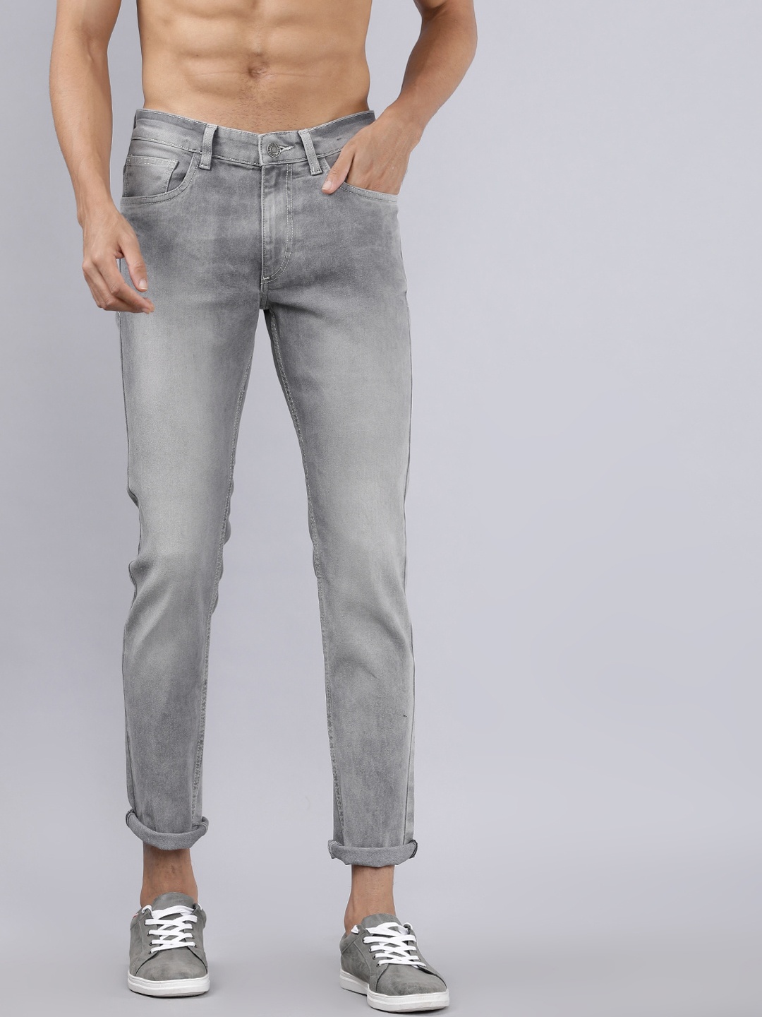 

HIGHLANDER Men Grey Tapered Fit Mid-Rise Clean Look Stretchable Jeans