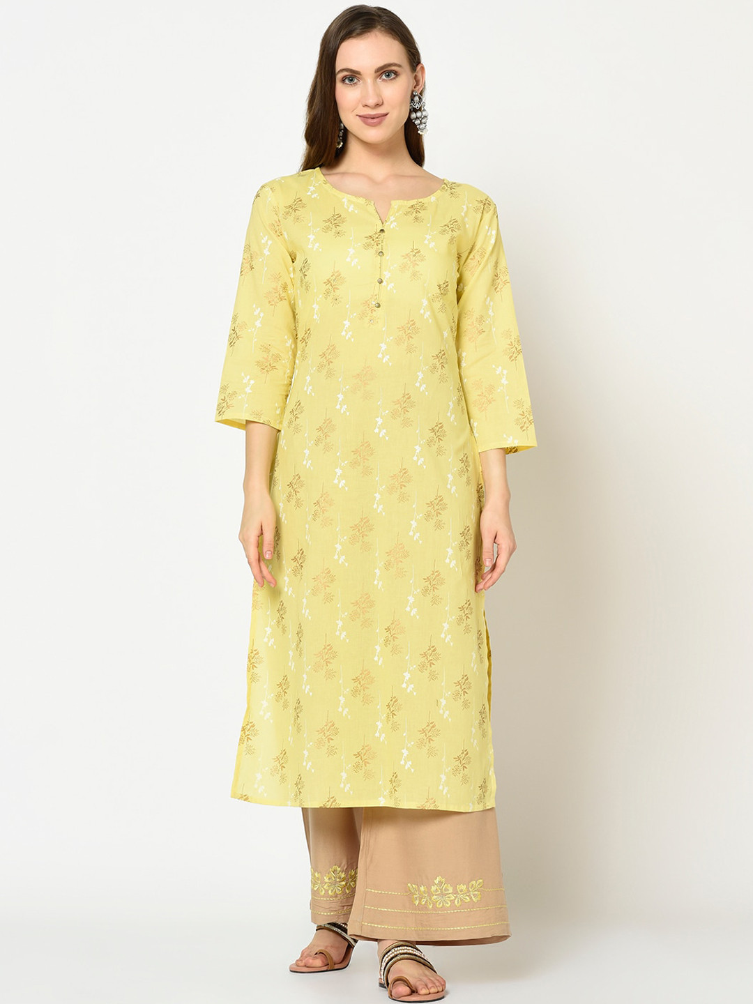 

Yufta Women Yellow & Beige Printed Kurta with Palazzos