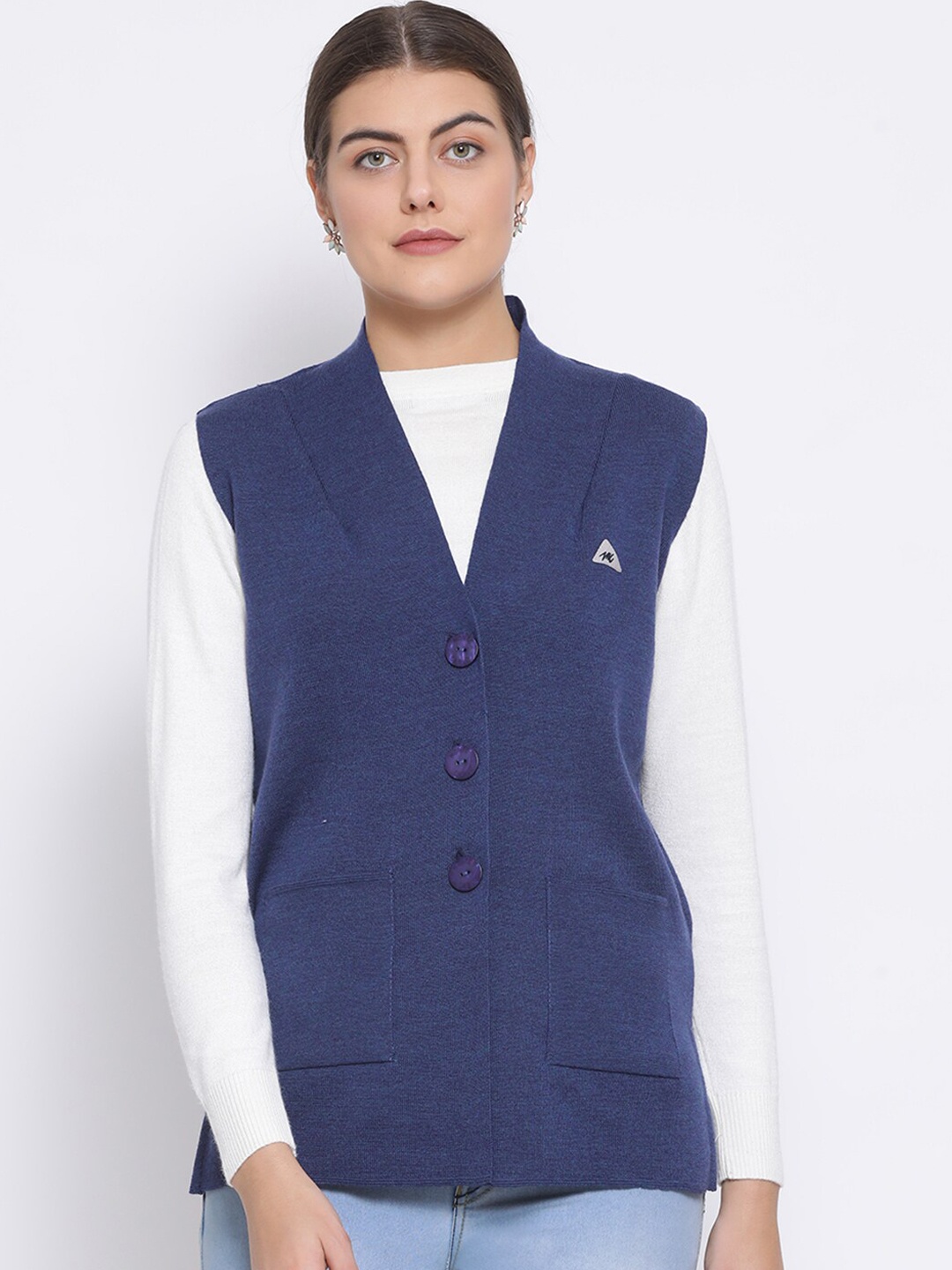 

Monte Carlo Women Blue Solid Cardigan Sweater