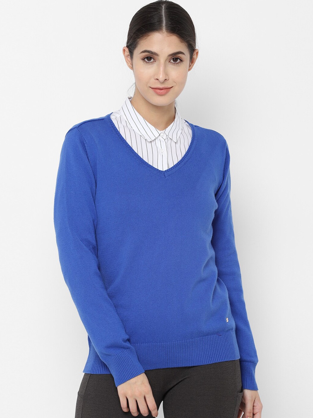 

Allen Solly Woman Women Blue Solid Pullover Sweater
