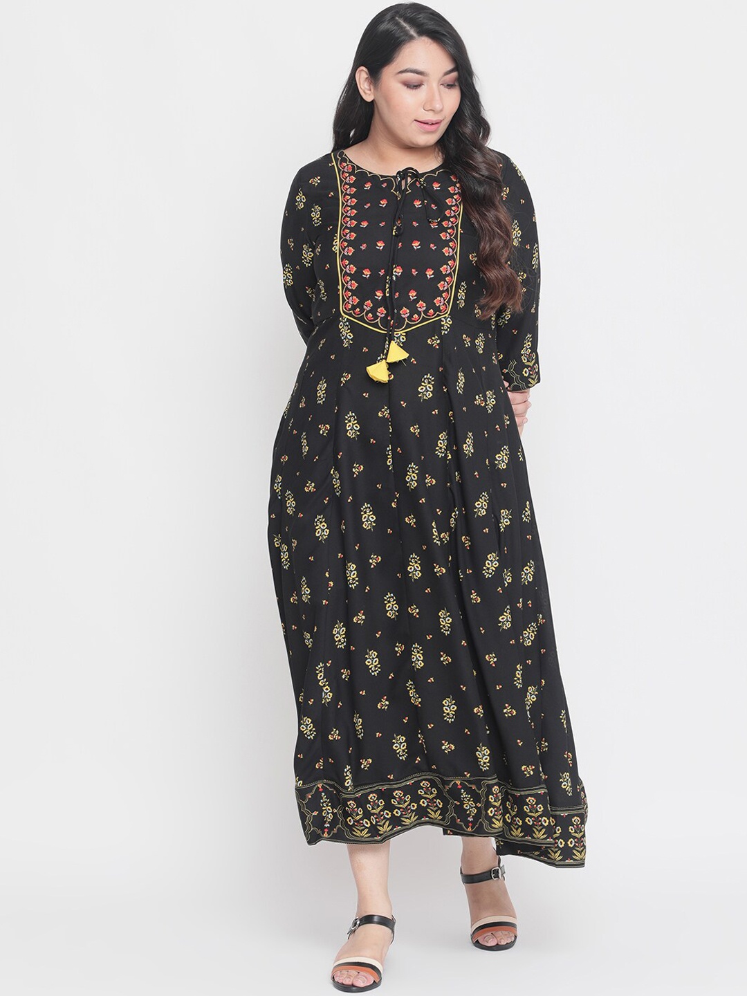 

Amydus Women Plus Size Black Printed A-Line Dress