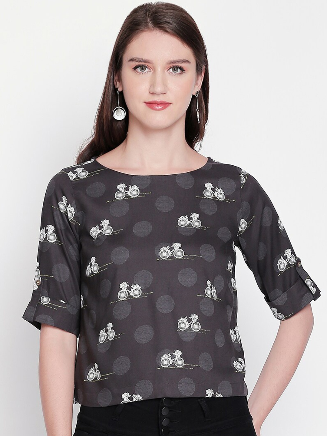 

AKKRITI BY PANTALOONS Women Charcoal Printed Top