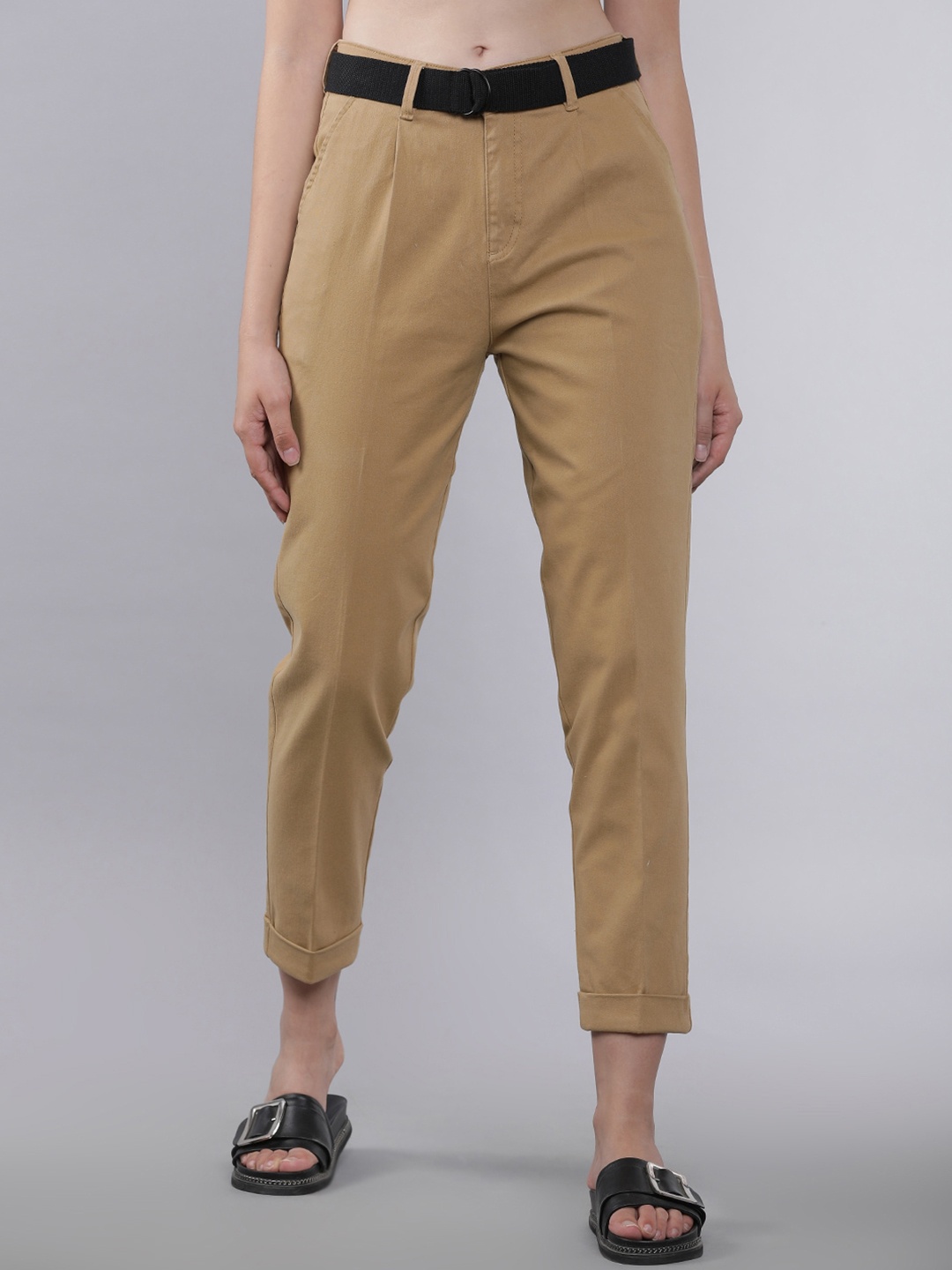 

Tokyo Talkies Women Beige Regular Fit Solid Peg Trousers