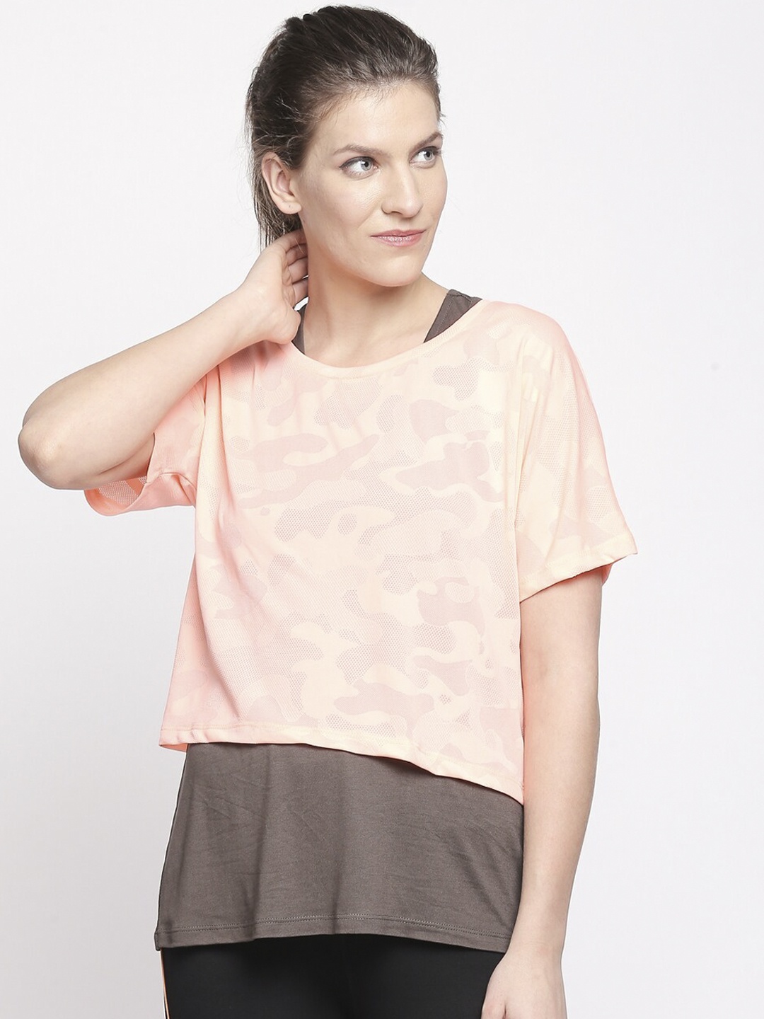

Ajile by Pantaloons Women Coral Pink Camouflage Printed Top