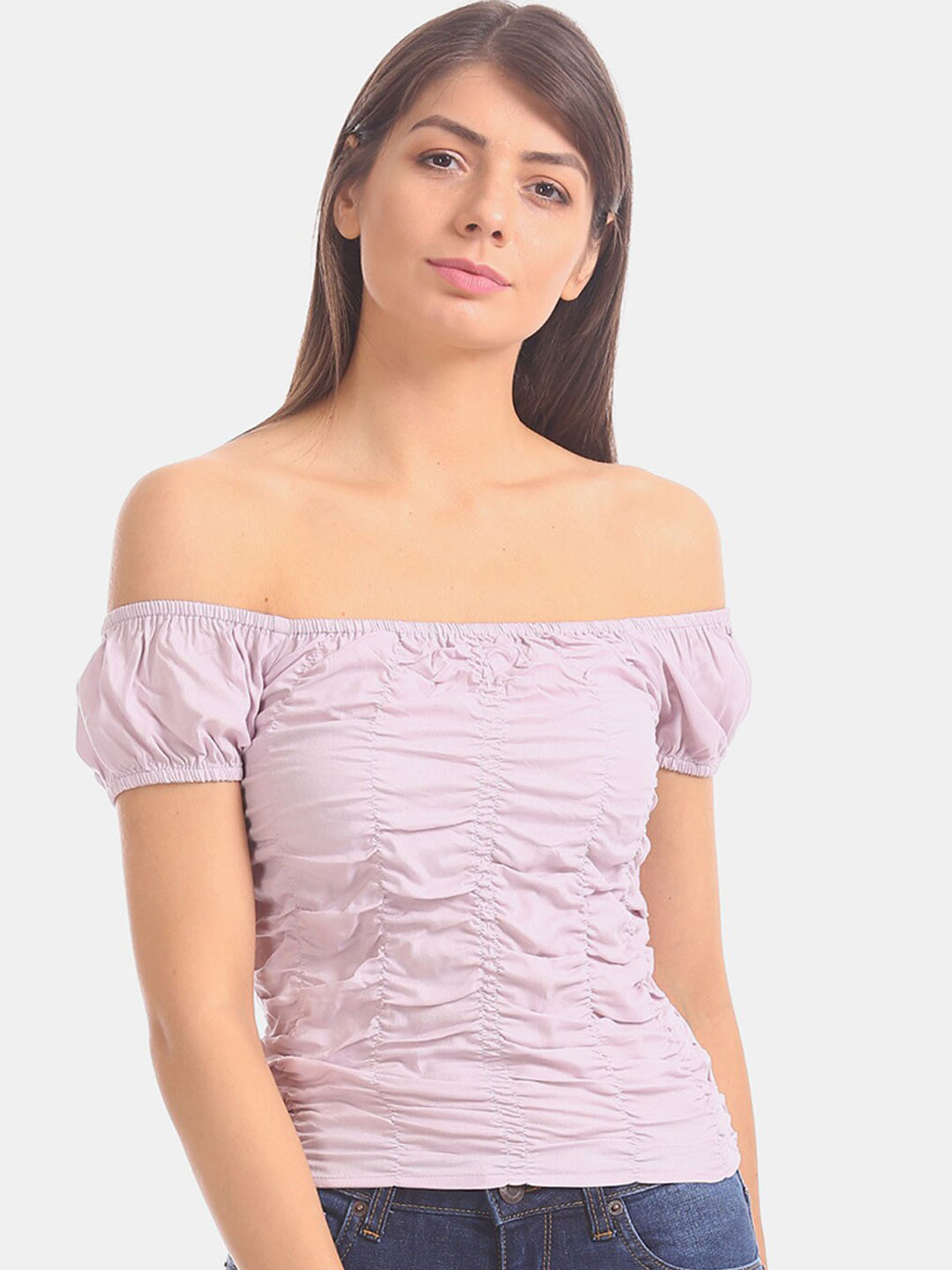 

Aeropostale Women Lavender Solid Bardot Top