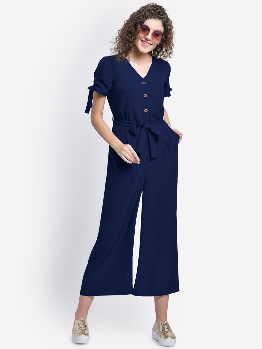 

Martini Women Navy Blue Solid Culotte Jumpsuit