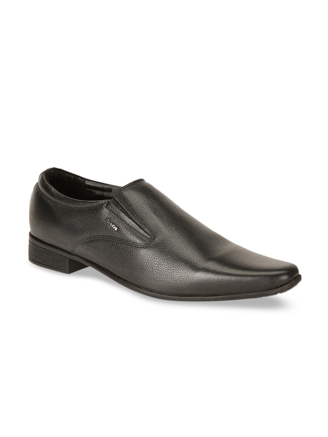 

Bata Men Black Solid Leather Formal Slip-Ons