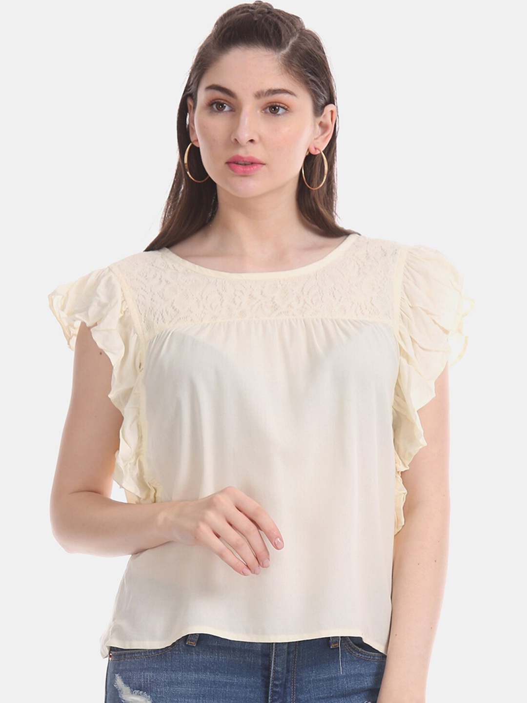 

Aeropostale Women Off-White Solid Top