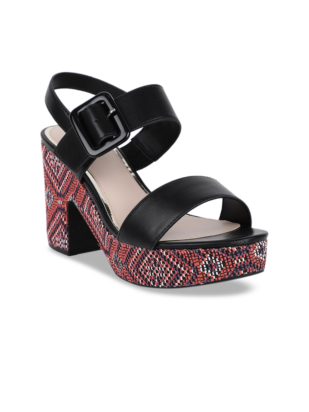 

Bata Women Black Woven Design Block Heels