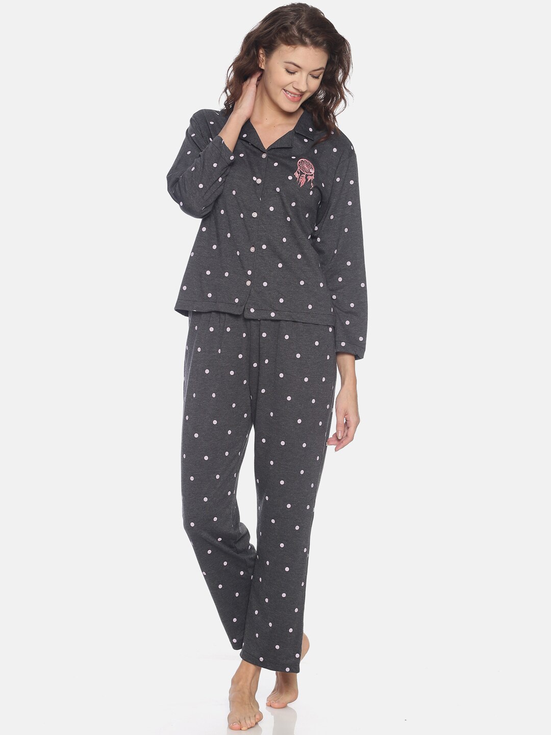 

Campus Sutra Women Charcoal Grey Printed Night suit