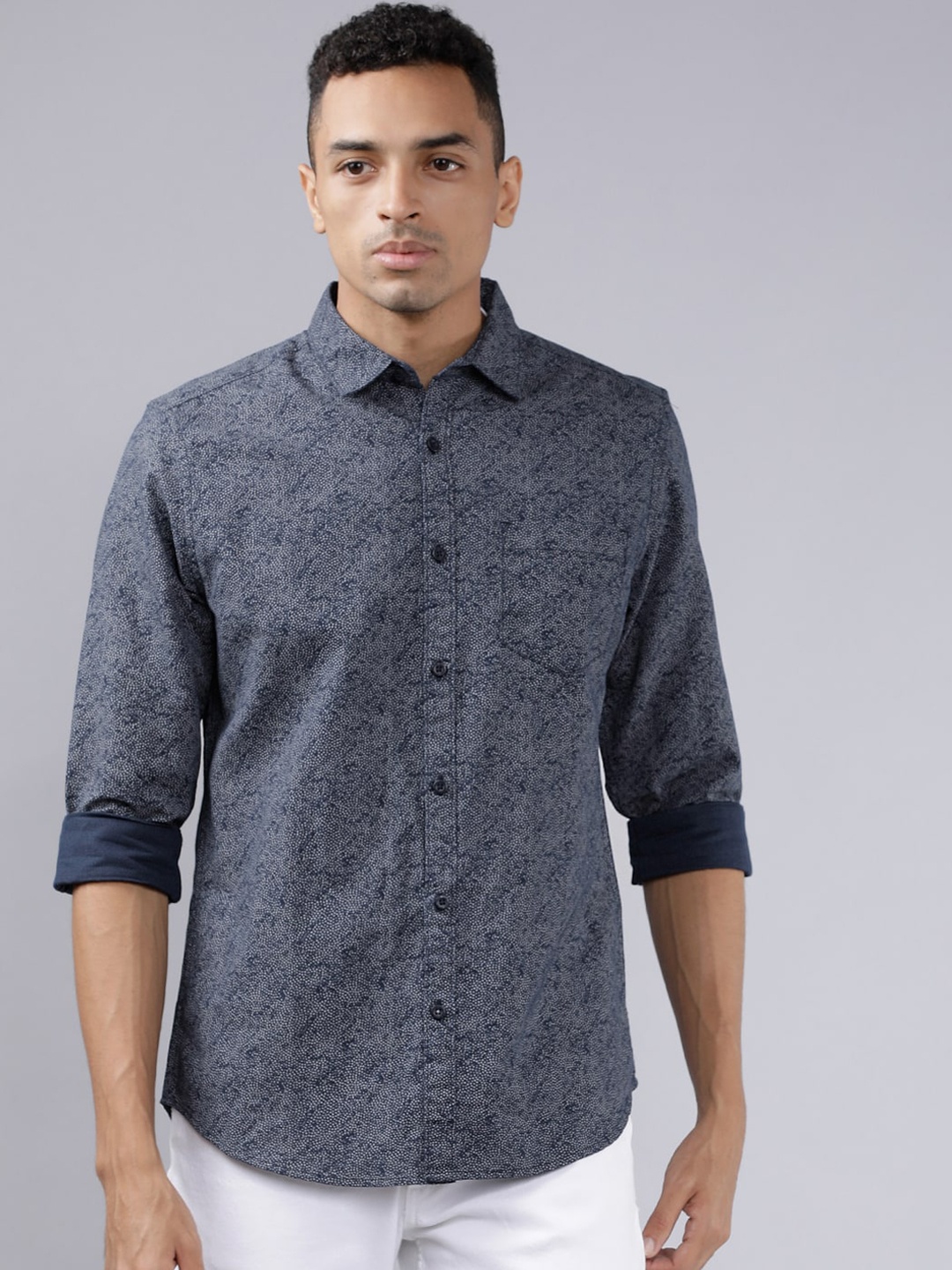 

HIGHLANDER Men Navy Blue Slim Fit Printed Casual Shirt
