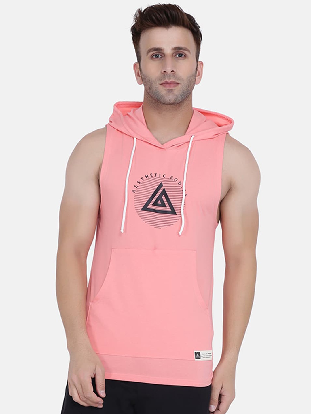 

Aesthetic Bodies Men Pink Printed Hooded T-shirt