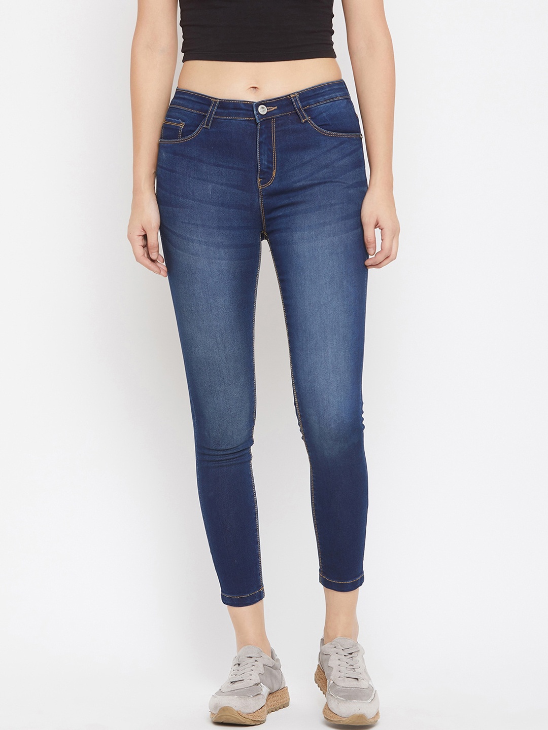 Crimsoune Club Women Navy Blue Super Skinny Fit Mid-Rise Clean Look Jeans