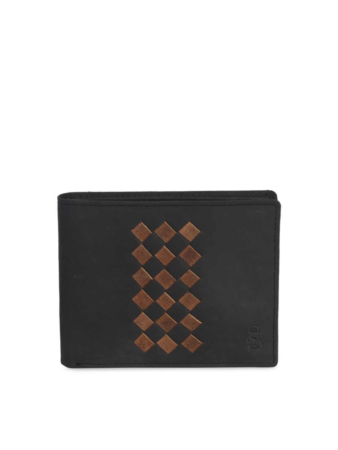 

Second SKIN Men Black Woven Design Genuine Leather Two Fold Wallet