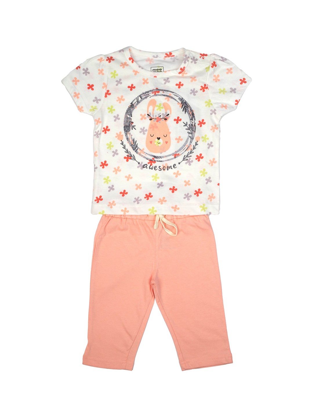 

MeeMee Girls Multicoloured Printed T-shirt with Pyjamas, Multi
