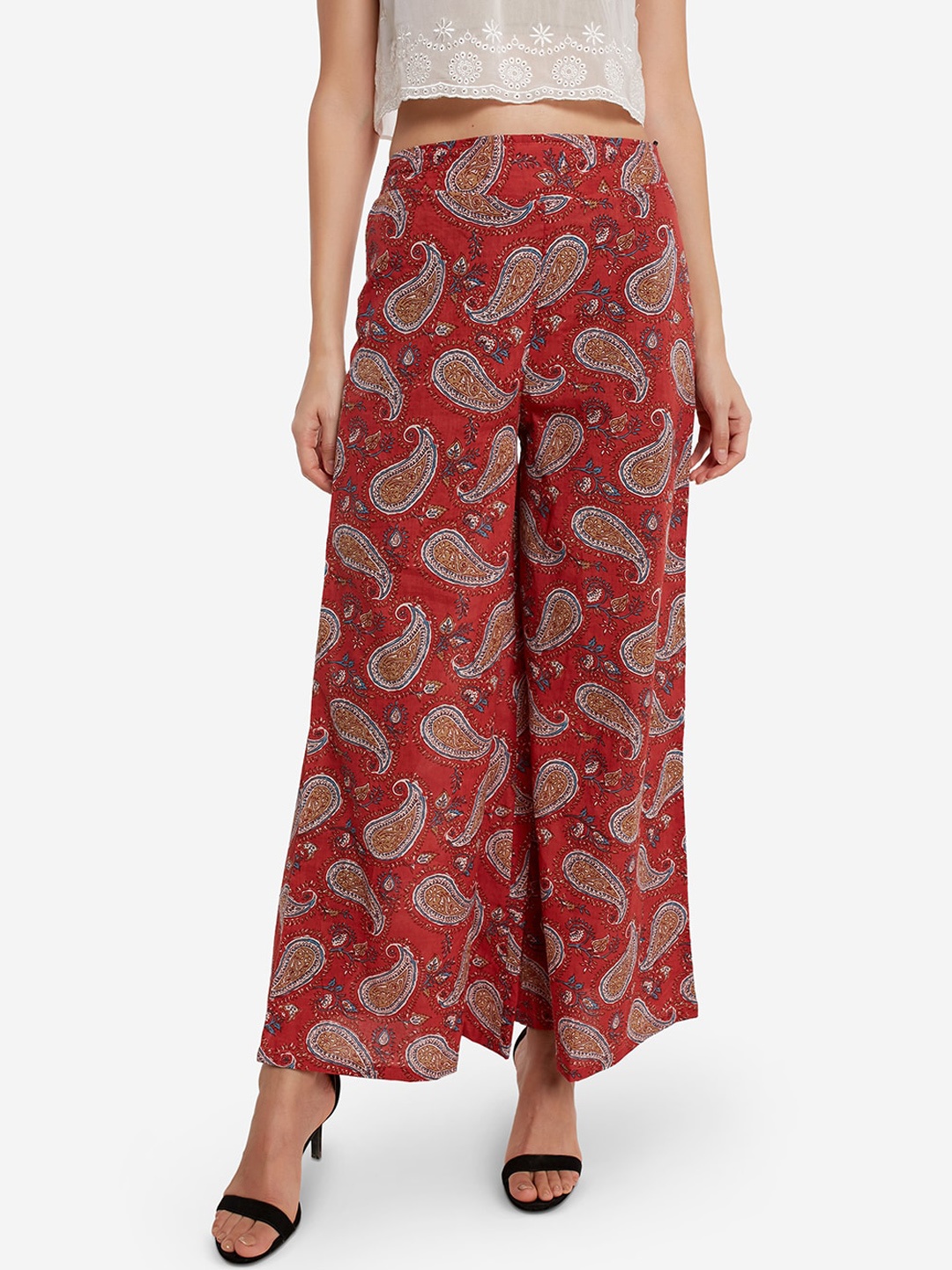 

Desi Weavess Women Maroon Paisley Printed Flared Palazzos