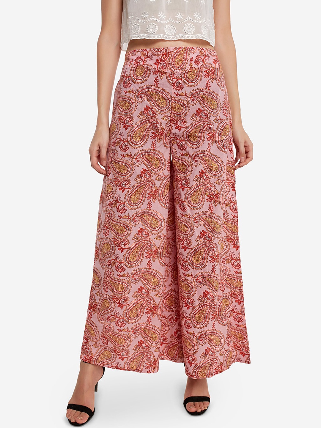

Desi Weavess Women Pink Printed Flared Palazzos
