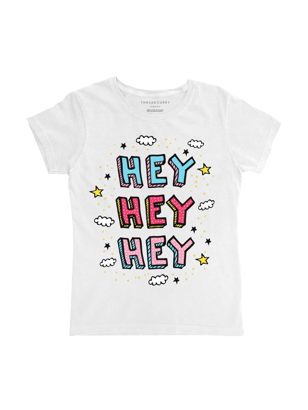 

THREADCURRY Girls White Printed Round Neck T-shirt