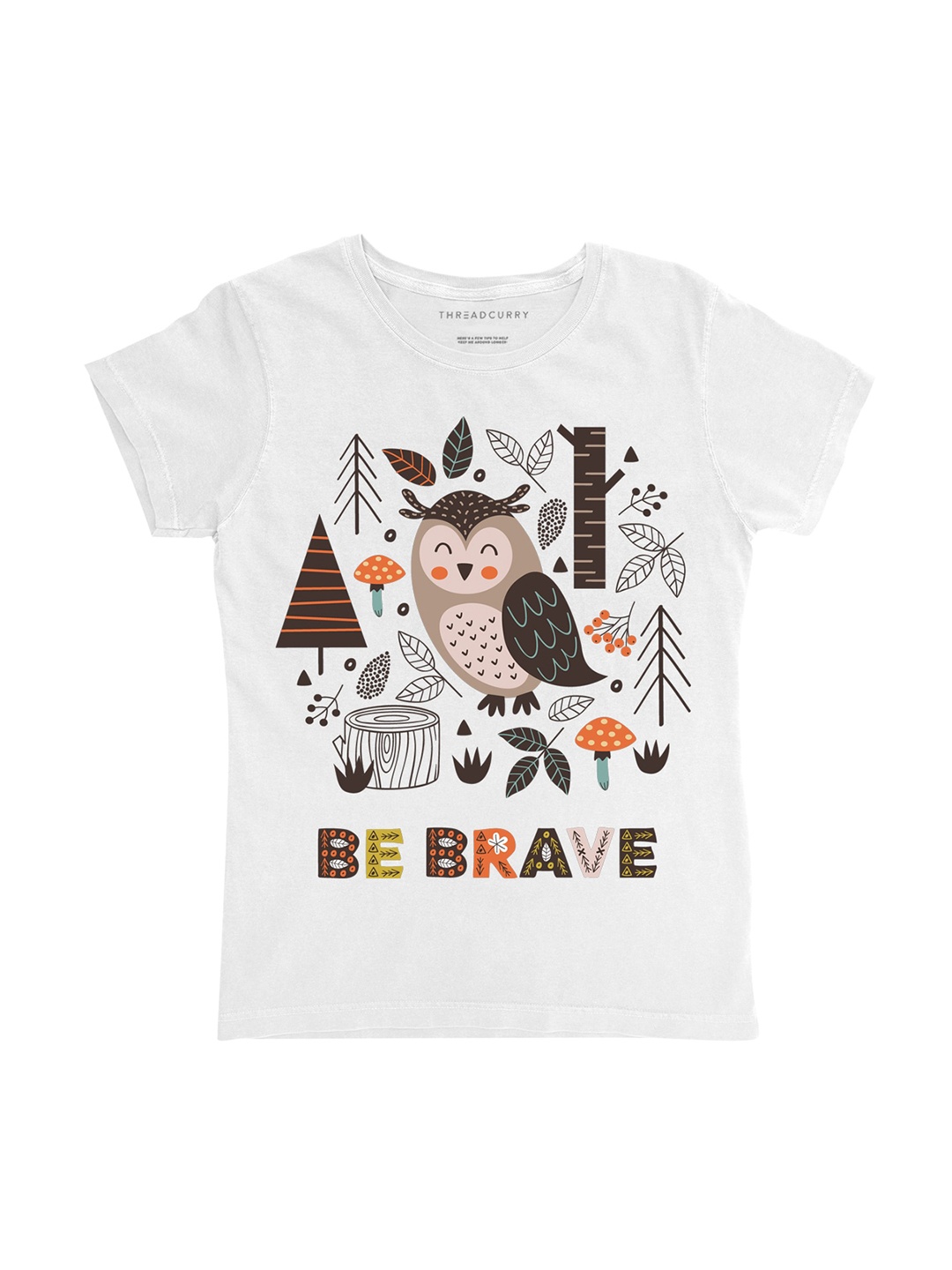 

THREADCURRY Girls White & Brown Graphic Print T-shirt