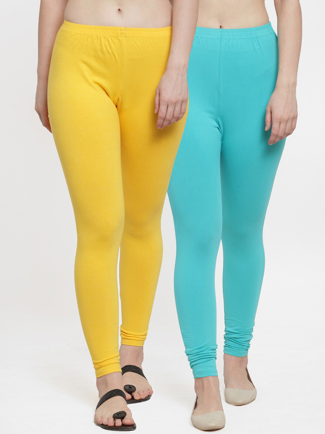

GRACIT Women Pack Of 2 Solid Ankle-Length Leggings, Yellow