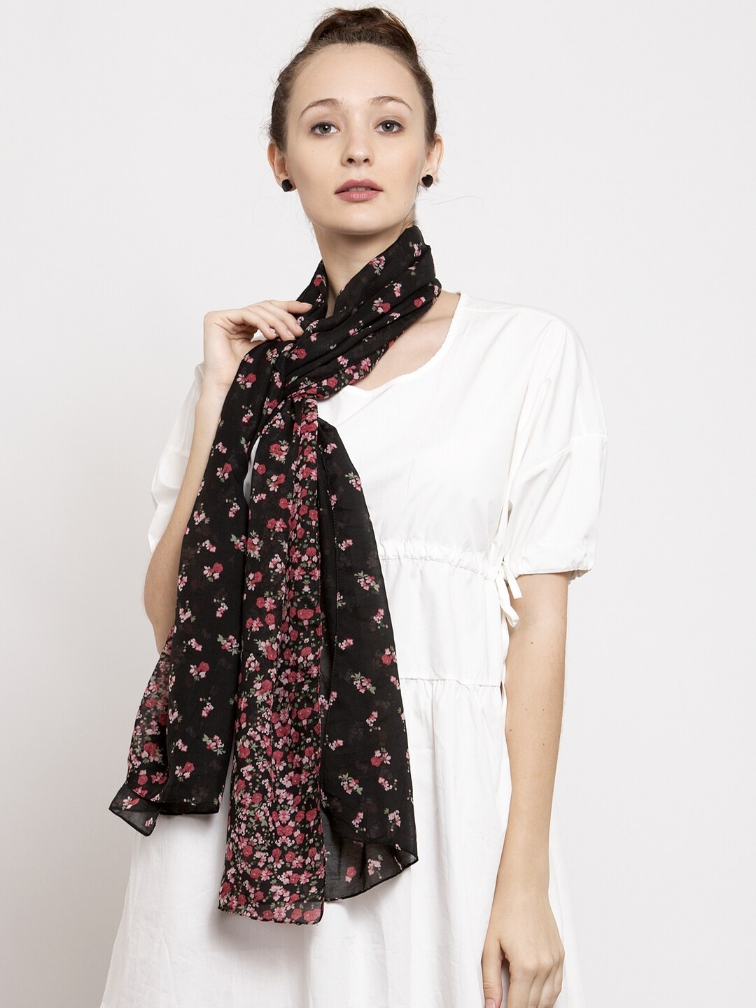 

J Style Women Black & Red Floral Printed Stole