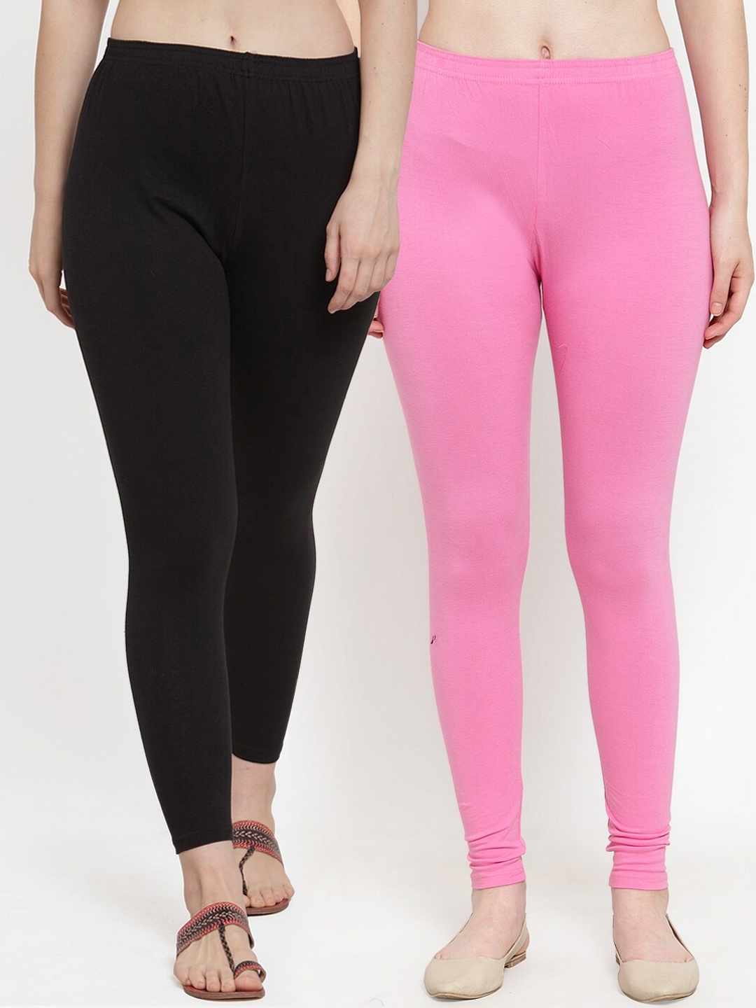 GRACIT Women Pack Of 2 Solid Leggings, Black