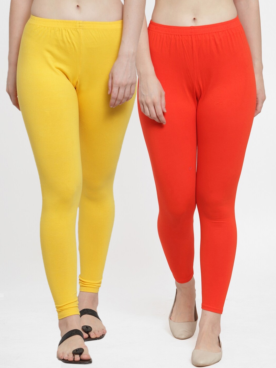 

GRACIT Women Pack Of 2 Solid Leggings, Yellow
