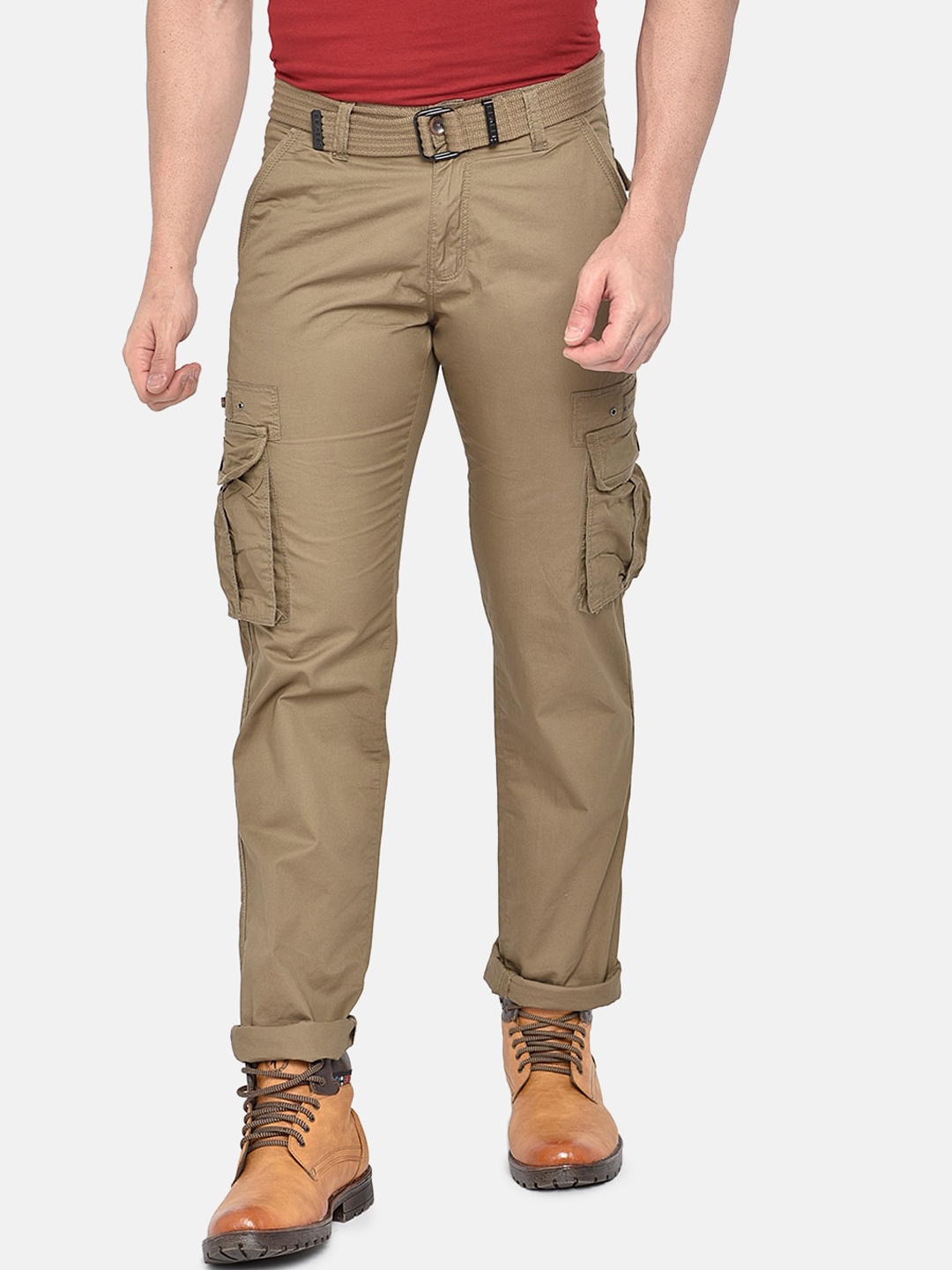 

beevee Men Brown Relaxed Regular Fit Solid Cargos