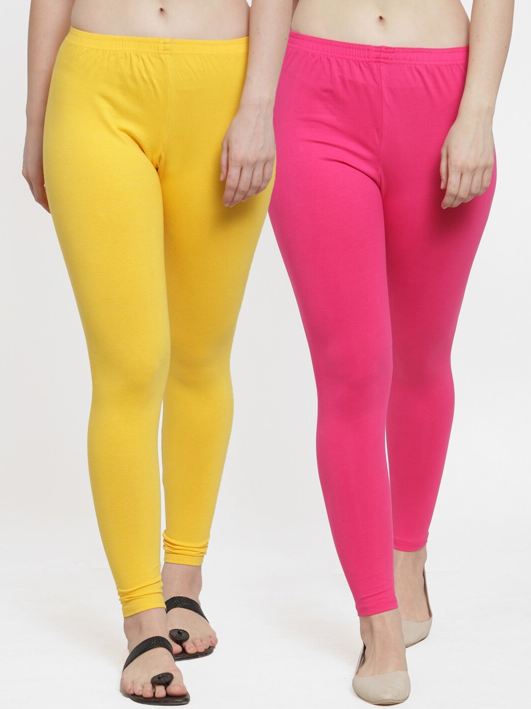 GRACIT Women Pack Of 2 Solid Ankle-Length Leggings, Yellow