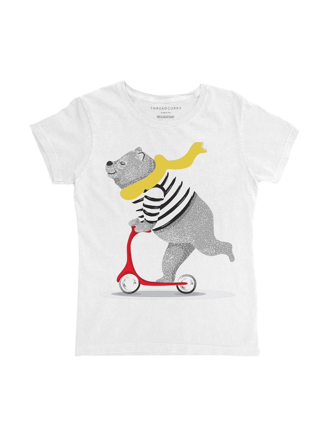 

THREADCURRY Girls White Printed Round Neck T-shirt