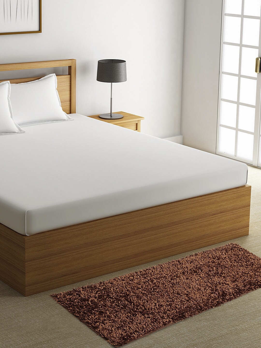

HOSTA HOMES Brown Solid Shaggy Fur Bed Runner