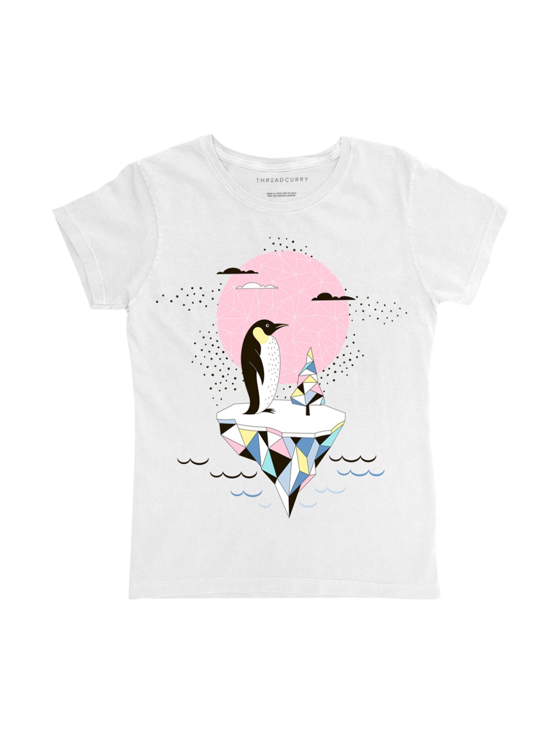 

THREADCURRY Girls White Printed Round Neck T-shirt