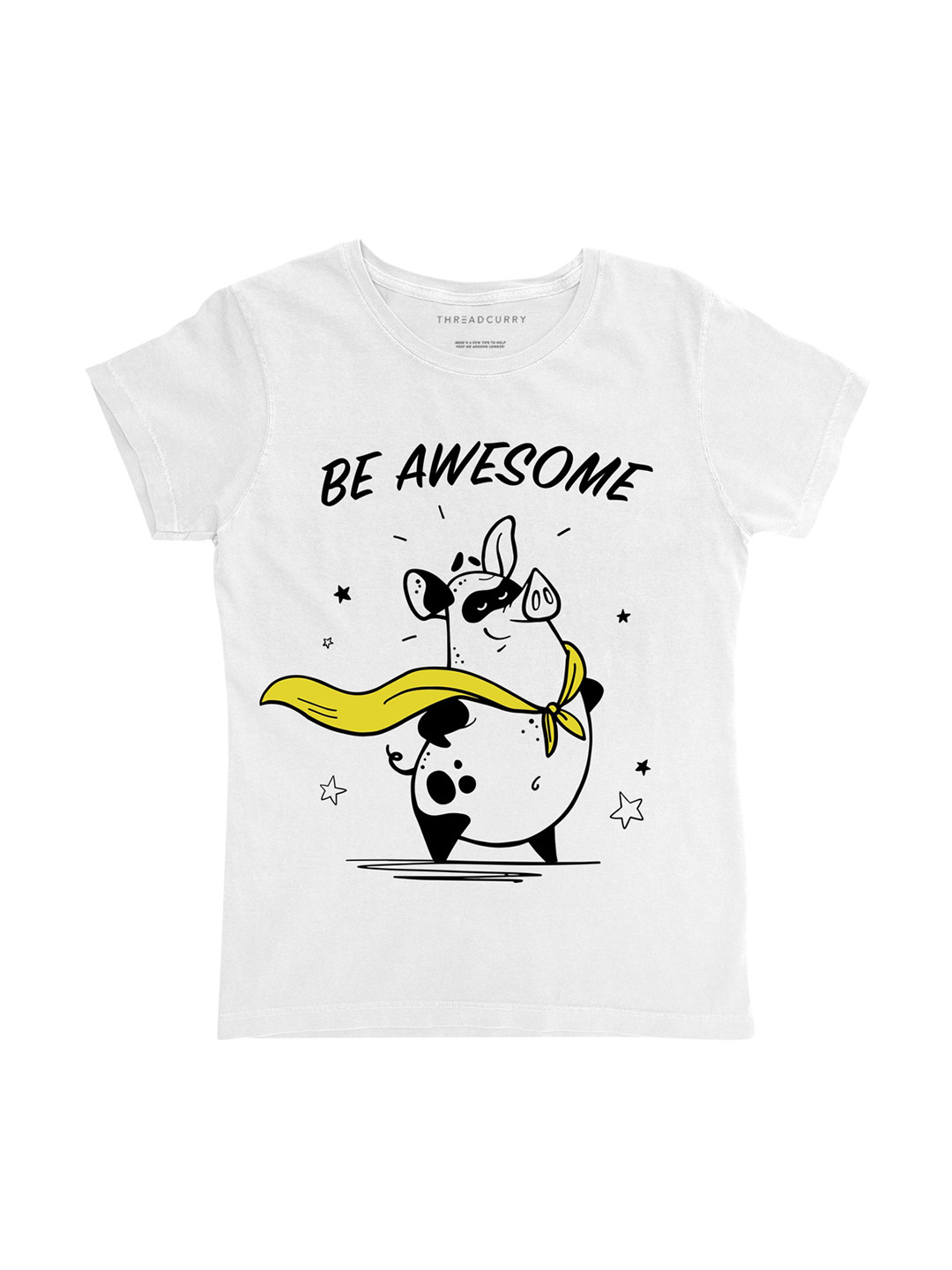 

THREADCURRY Girls White & Black Printed Round Neck T-shirt