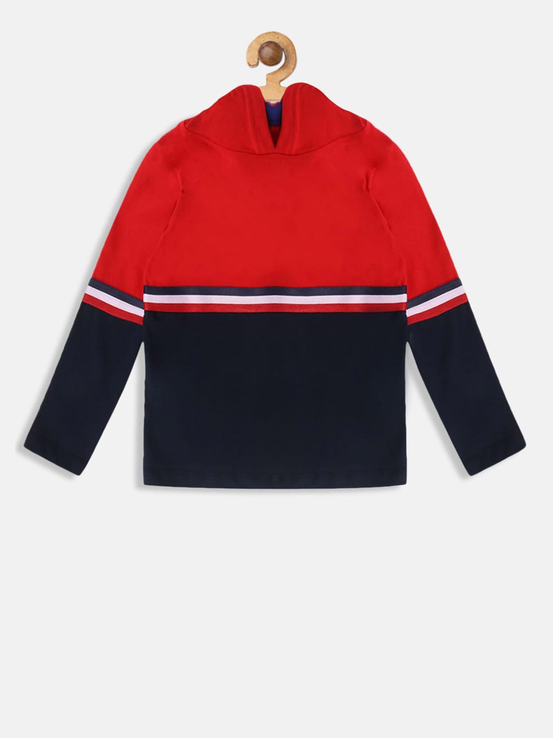 

Lazy Shark Boys Red & Navy Blue Colourblocked Hood T-shirt