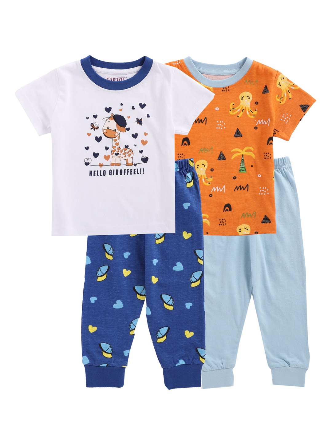 

BUMZEE Unisex Kids Pack Of 2 Printed T-shirt with Pyjamas, White