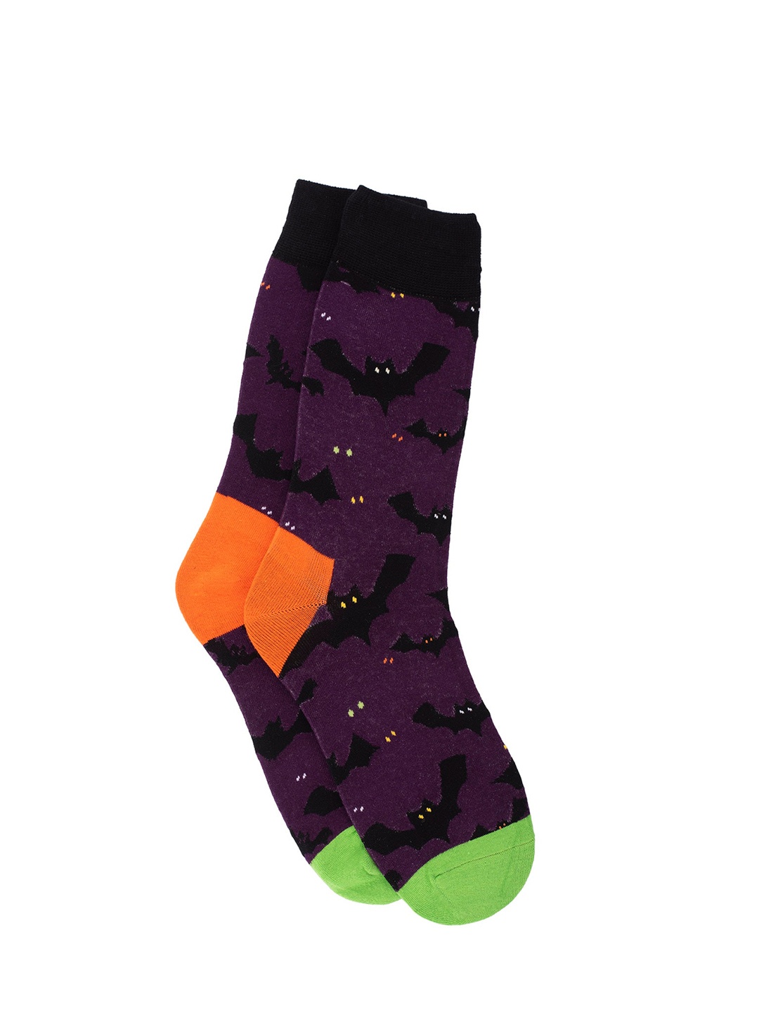 

The Tie Hub Men Purple & Black Bat Patterned Bright Calf-Length Socks