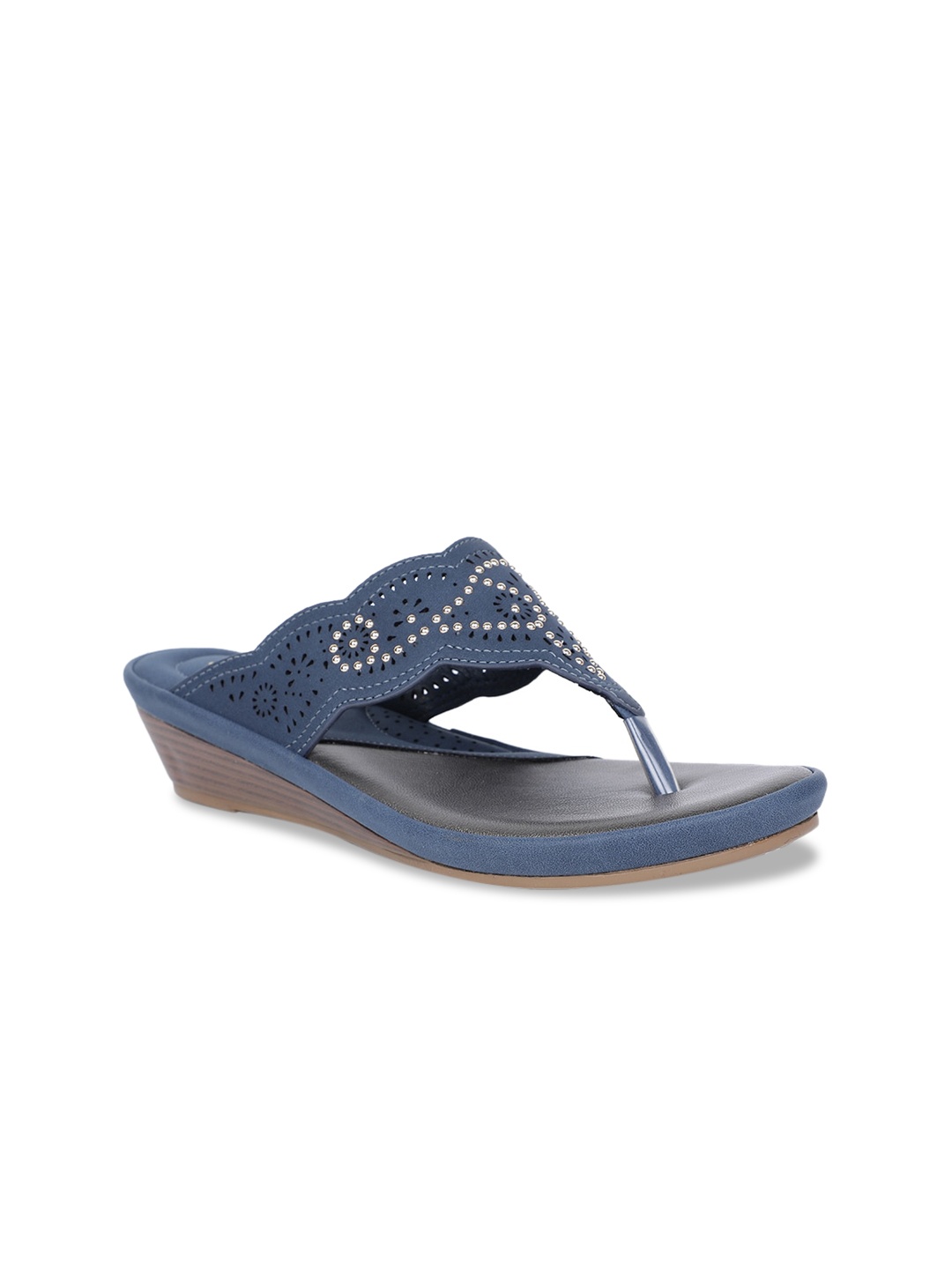 

Bata Women Blue Embellished Laser Cuts Wedges