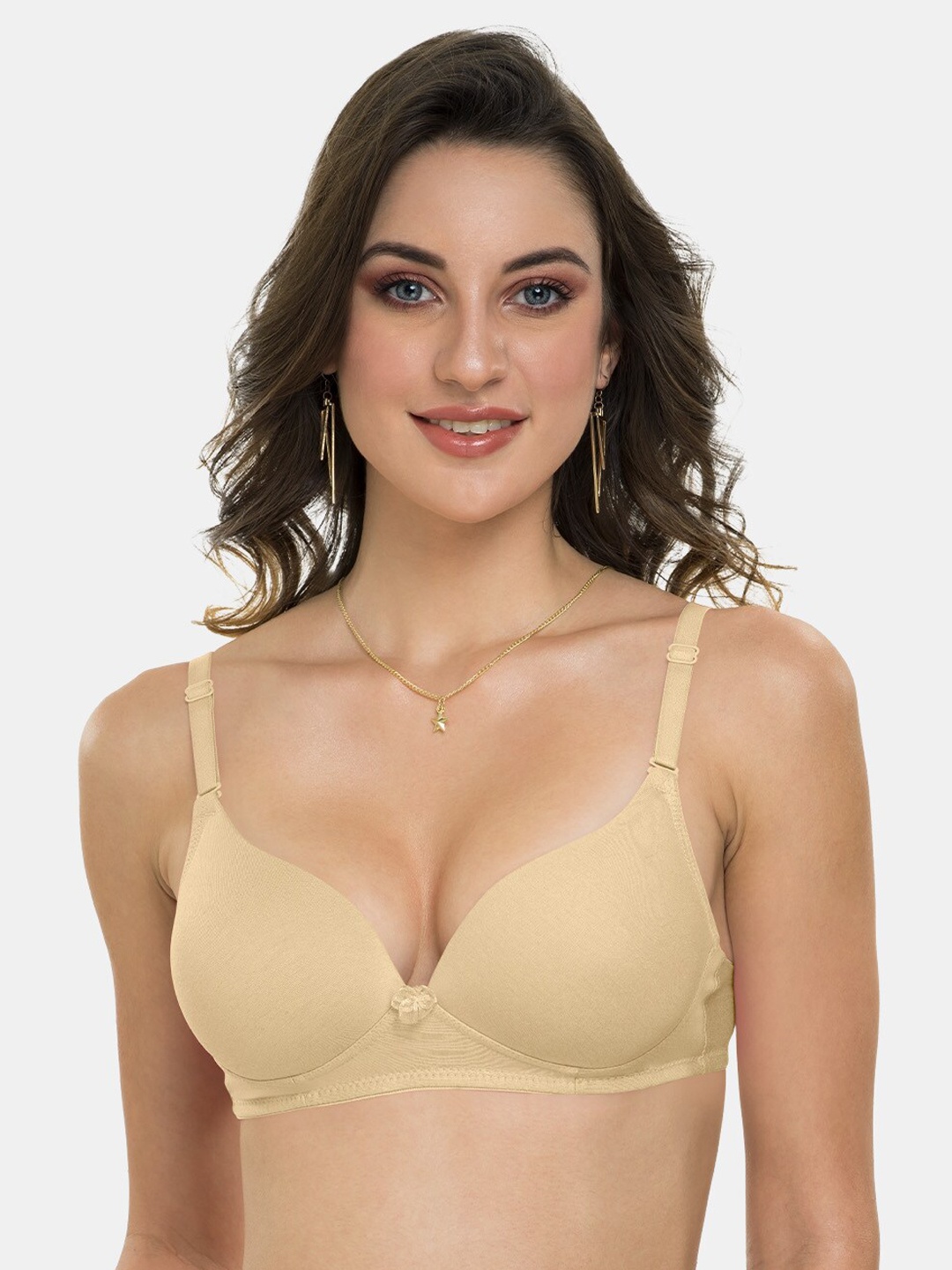 Tweens Beige Solid Non-Wired Heavily Padded Push-Up Bra TLW-335